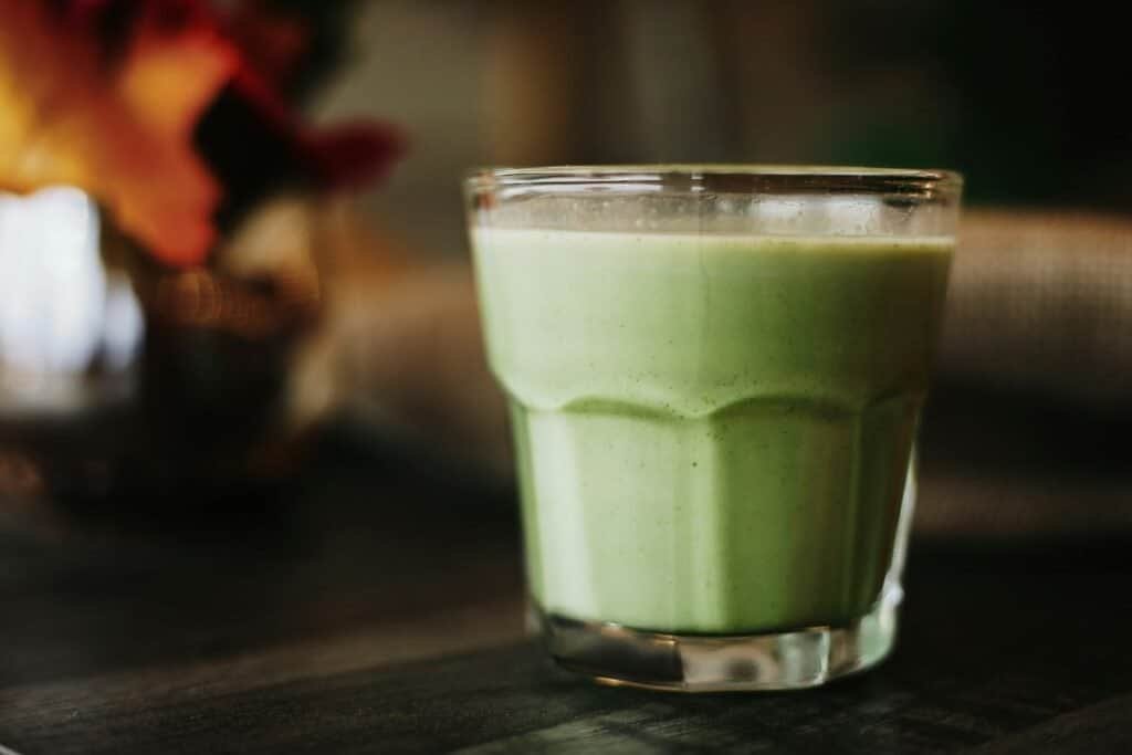 green tea latte in a glass 