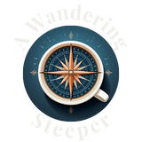 compass in a tea cup with A Wandering Steeper around it