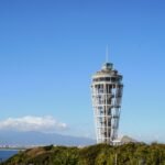 Enoshima sea candle and observation tower with the blue sky background behind