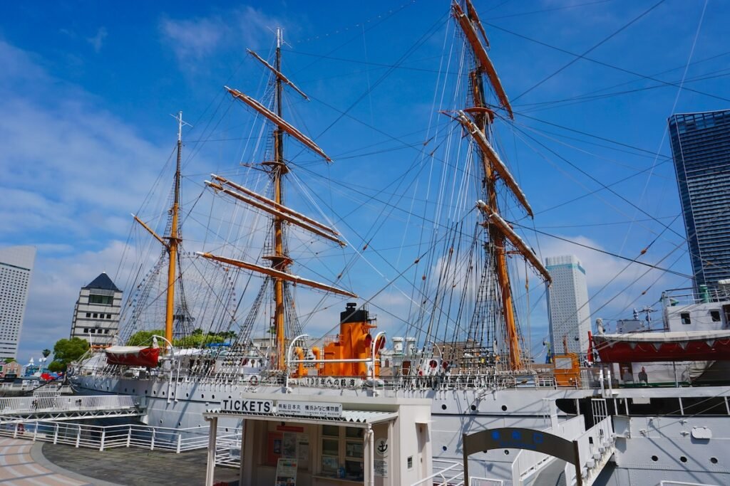 image of a ship converted into a maritime museum (the nippon maru) in yokohama.