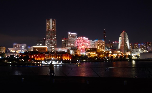 Yokohama Landmark Tower and Mina to Mirai 21 skyline at dusk